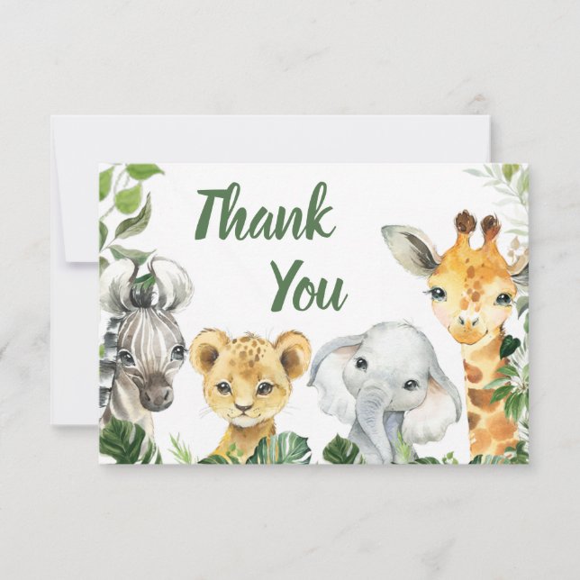Safari Animals Boy Baby Shower Thank You Card (Front)