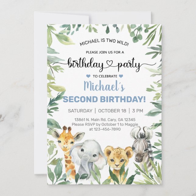 Safari animals boy birthday invite, any age. invit invitation (Front)