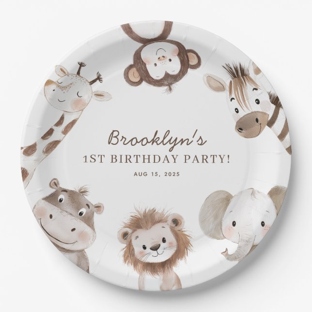 Safari Animals Boy Birthday Party Kids Paper Plate (Front)