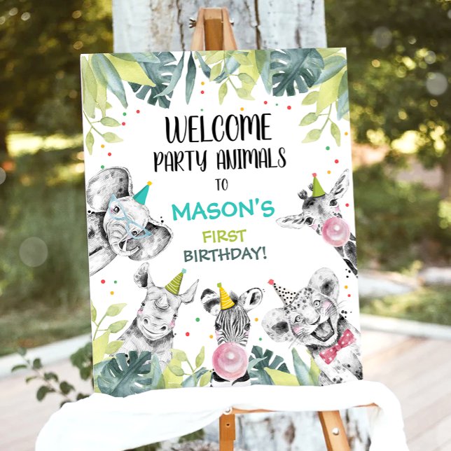 Safari Animals Boy Birthday Welcome Table Sign (Creator Uploaded)