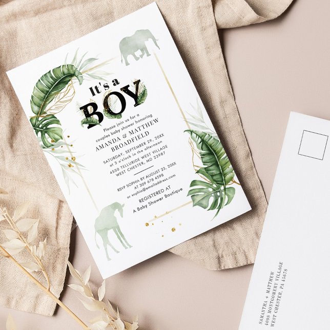Safari Animals Boys Jungle Couples Baby Shower  Invitation Postcard (Creator Uploaded)