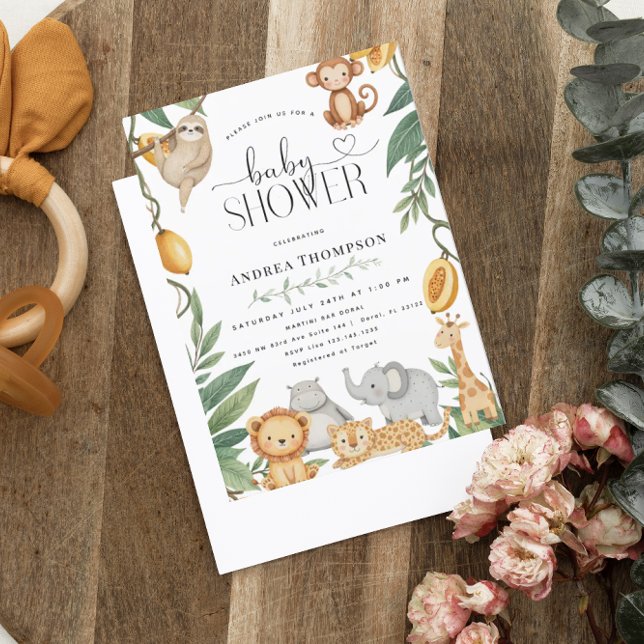 Safari Animals Calligraphy Boho Baby Shower Invitation (Creator Uploaded)