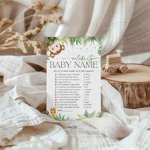 Safari Animals Celebrity Baby Name Game Card