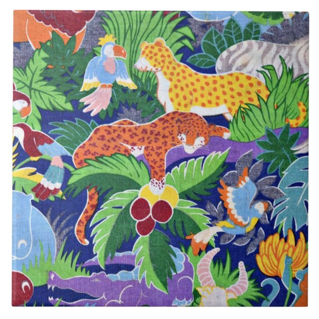 Safari animals colourful pattern tile (Front)