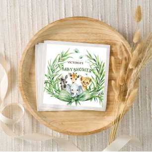 Safari Animals Cute Bow Baby Shower Napkin