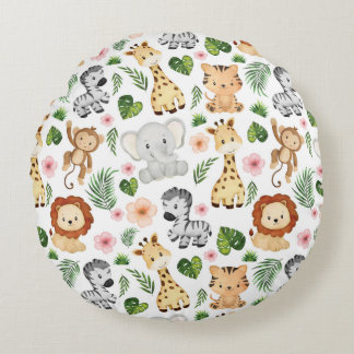 Safari Animals - Cute safari baby animals Round Cushion