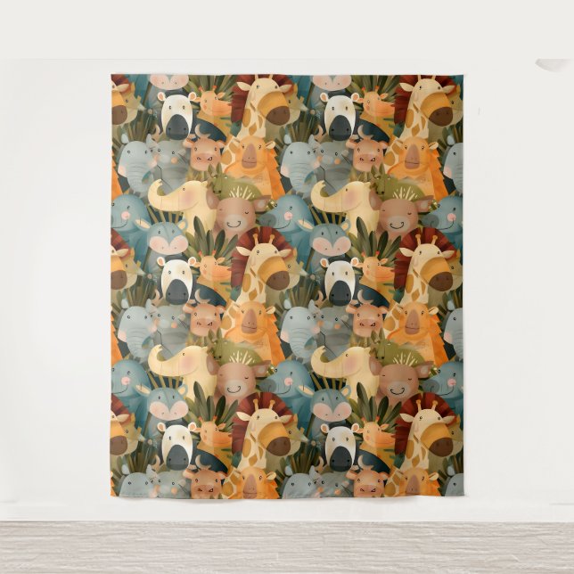 Safari animals cute whimsical colorful tapestry (Front)