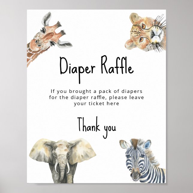 Safari animals - Diaper Raffle game Poster (Front)