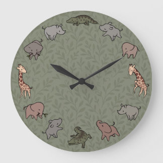 Safari Animals (elephant, giraffe, croc & rhino) Large Clock