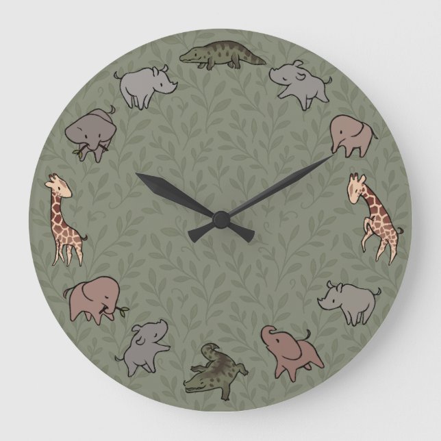 Safari Animals (elephant, giraffe, croc & rhino)   Large Clock (Front)