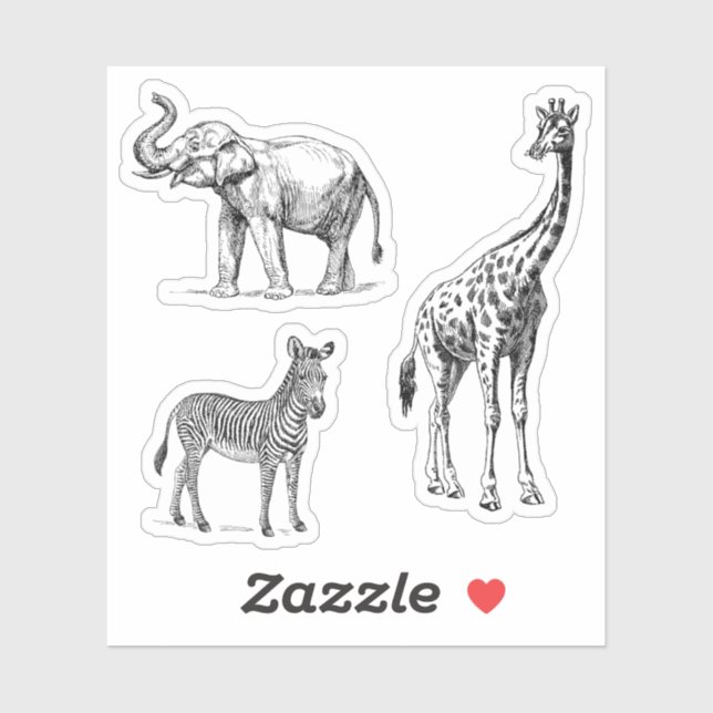 Safari Animals Elephant Giraffe Zebra Vintage Look (Sheet)