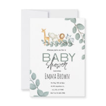 Safari Animals Eucalyptus Baby Shower Invite