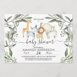 Safari Animals Foliage Baby Shower Invitation