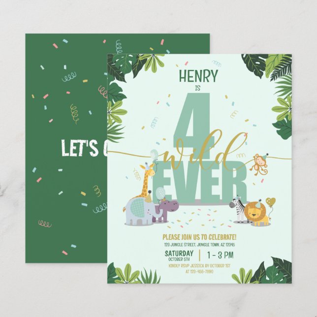 Safari Animals Four Ever Wild Budget Birthday (Front/Back)