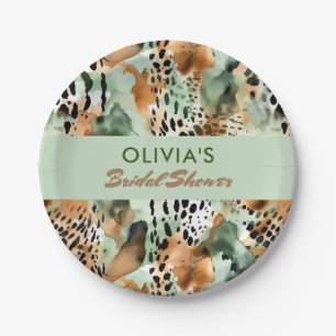 Safari Animals' Fur Patterns Sage Green Beige Paper Plate