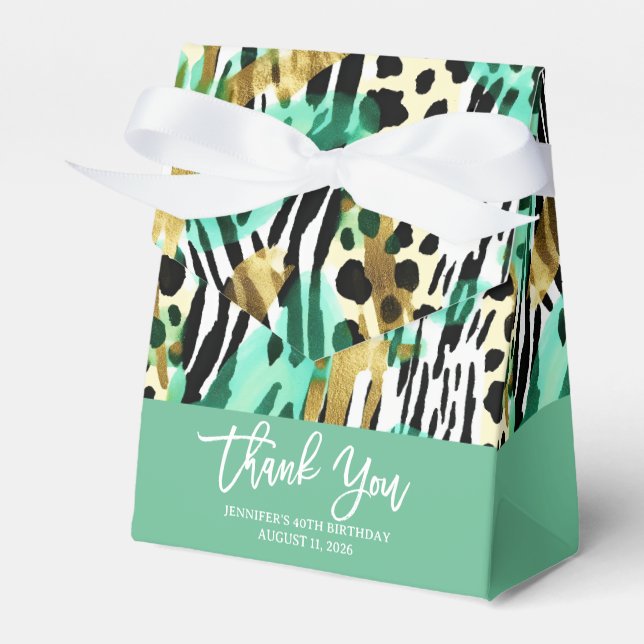 Safari Animals' Fur Prints Pattern Green Bold Chic Favour Box (Front Side)
