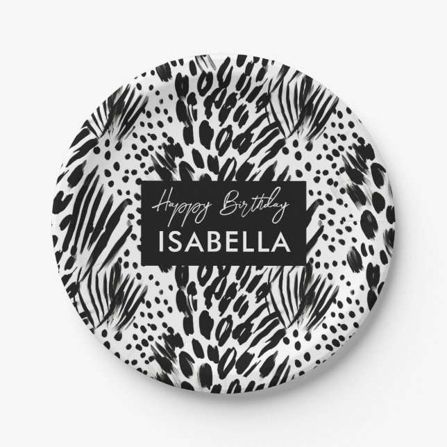 Safari Animals' Fur Prints Patterns Black & White Paper Plate (Front)
