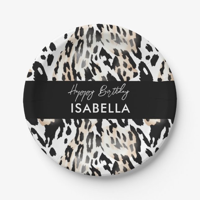 Safari Animals' Fur Prints Patterns Black & White Paper Plate (Front)