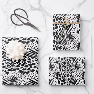 Safari Animals' Fur Prints Patterns Black & White Wrapping Paper Sheet