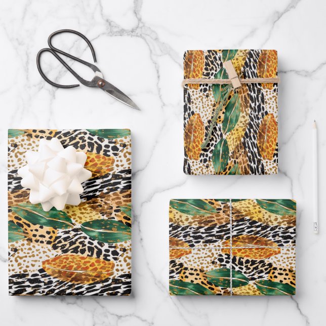 Safari Animals' Fur Prints Patterns Exotic Jungle Wrapping Paper Sheet (Front)