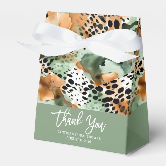 Safari Animals' Fur Prints Patterns Green & Brown Favour Box (Front Side)