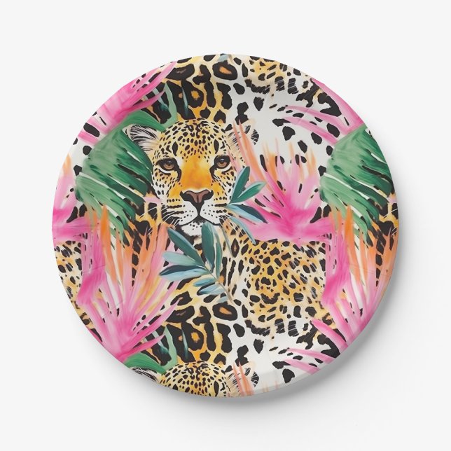 Safari Animals' Fur Prints Patterns Leopard Paper Plate (Front)