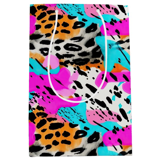 Safari Animals Fur Prints Patterns Neon Colourful Medium Gift Bag (Front)