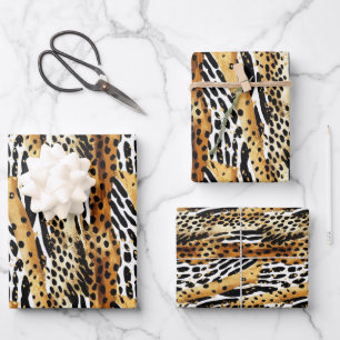 Safari Animals Fur Prints Patterns Wildlife Boho Wrapping Paper Sheet