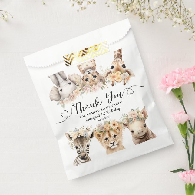 Safari Animals Girl 1st Birthday Thank You Favour Bags (Sealed)