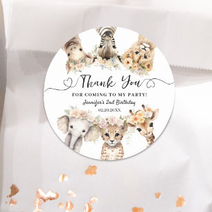 Safari Animals Girl 2nd Birthday Classic Round Sticker