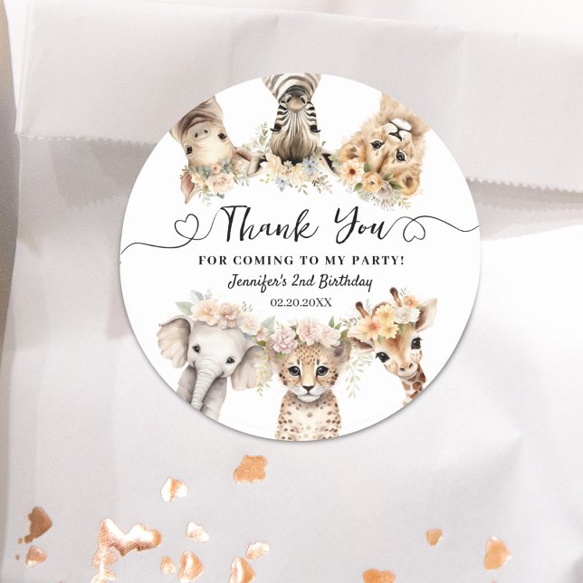 Safari Animals Girl 2nd Birthday Classic Round Sticker (Creator Uploaded)