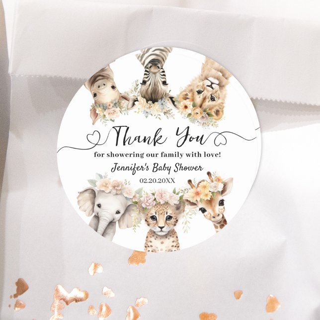 Safari Animals Girl Baby Shower Classic Round Classic Round Sticker (Creator Uploaded)