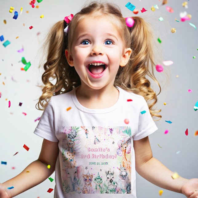 Safari Animals Girl Birthday Baby T-Shirt (Creator Uploaded)