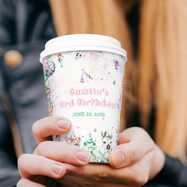 Safari Animals Girl Birthday Paper Cups (Creator Uploaded)