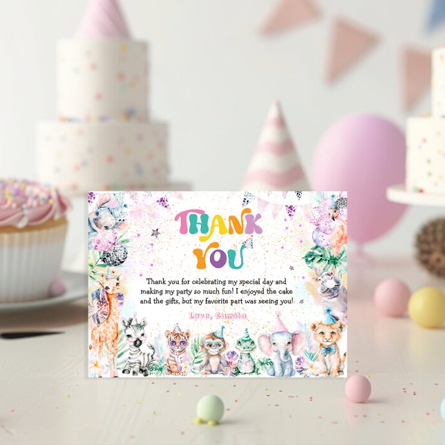Safari Animals Girl Birthday Party Thank You Card (Creator Uploaded)