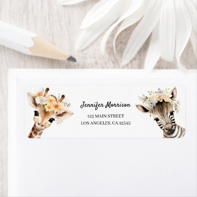 Safari Animals Girl Birthday Return Address (Insitu)