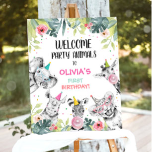 Safari Animals Girl Birthday Welcome Table Sign