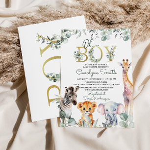 Safari Animals Greenery Baby Shower Invitation