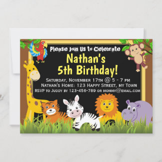 Safari animals Jungle animals birthday invitation