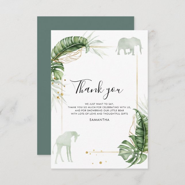 Safari Animals Jungle Baby Shower Thank You Card (Front/Back)