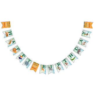 Safari animals jungle birthday watercolor boy bunting 