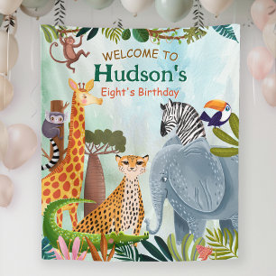 Safari animals jungle birthday watercolor boy tapestry
