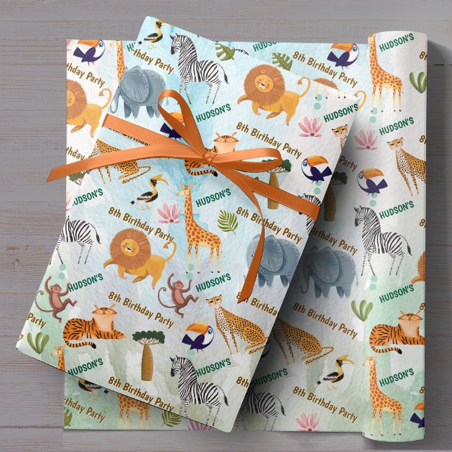 Safari animals jungle birthday watercolor custom wrapping paper (Creator Uploaded)
