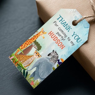 Safari animals jungle boy birthday thank you gift tags
