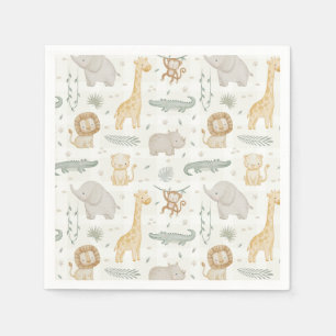 Safari Animals Jungle Greenery Gingham Check Napkin