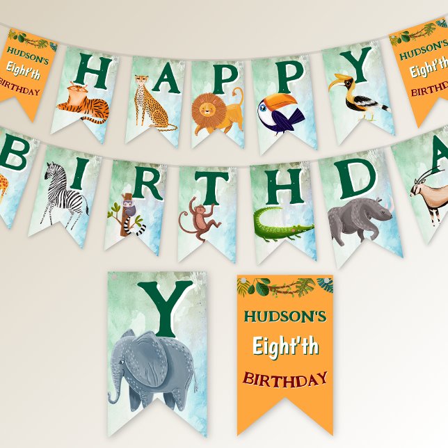 Safari animals jungle kids birthday watercolor  bunting  (Creator Uploaded)