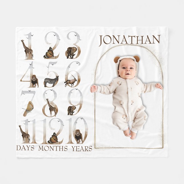  Safari Animals Jungle Numbers Milestone Age  Fleece Blanket (Creator Uploaded)