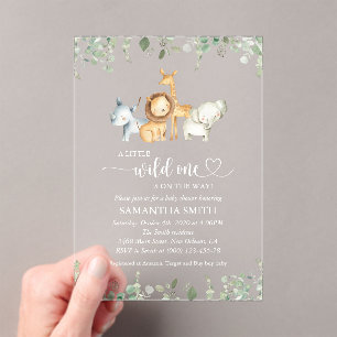 Safari Animals, Jungle, Wild Animals, Baby Shower Acrylic Invitations