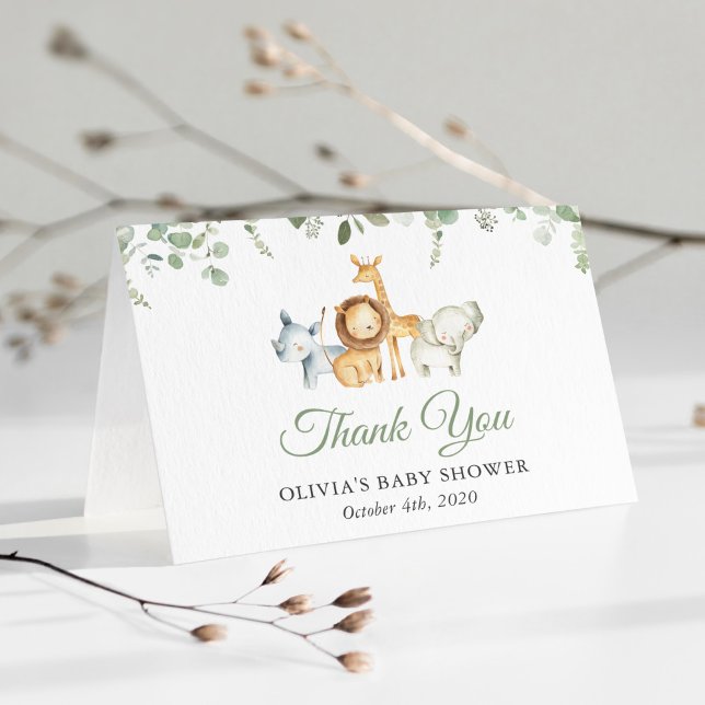 Safari Animals, Jungle, Wild Animals, Baby Shower Thank You Card (Creator Uploaded)
