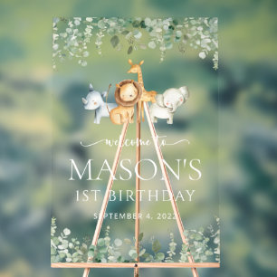 Safari Animals, Jungle, Wild One, Birthday Welcome Acrylic Sign